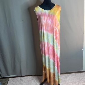 Large Women’s Tie Dye Long Maxi Dress With Cap Sleeve&  Side Slit-NWT